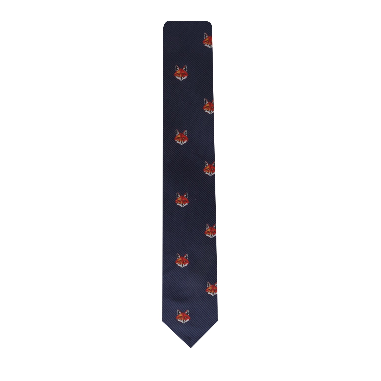 A Fox Head Skinny Tie featuring a sleek design and a cunning charm with a red fox.