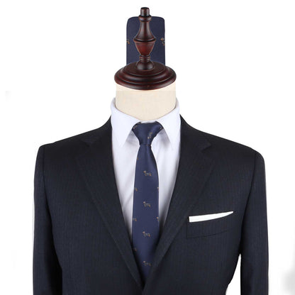 A Sausage Dog Skinny Tie exuding quirky charm on a mannequin dummy.