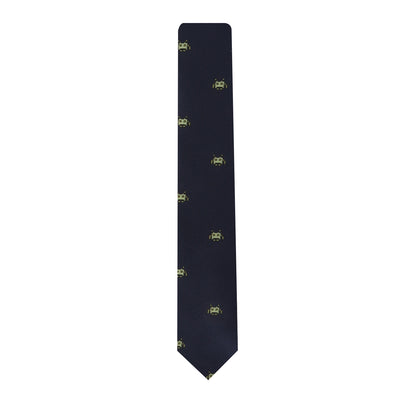 A modern style Green Space Invader Skinny Tie with a green logo on it.