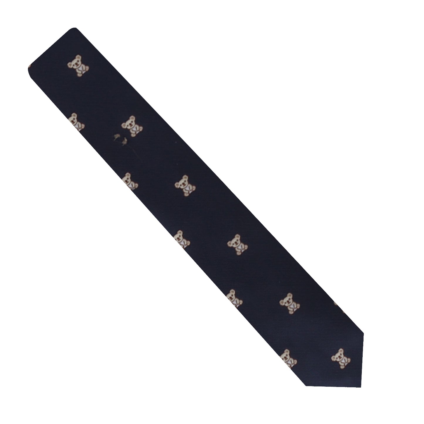 A navy blue Koala Skinny Tie with a pattern of small, symmetrical bee-like designs evenly spaced throughout adds an extra layer of charm.