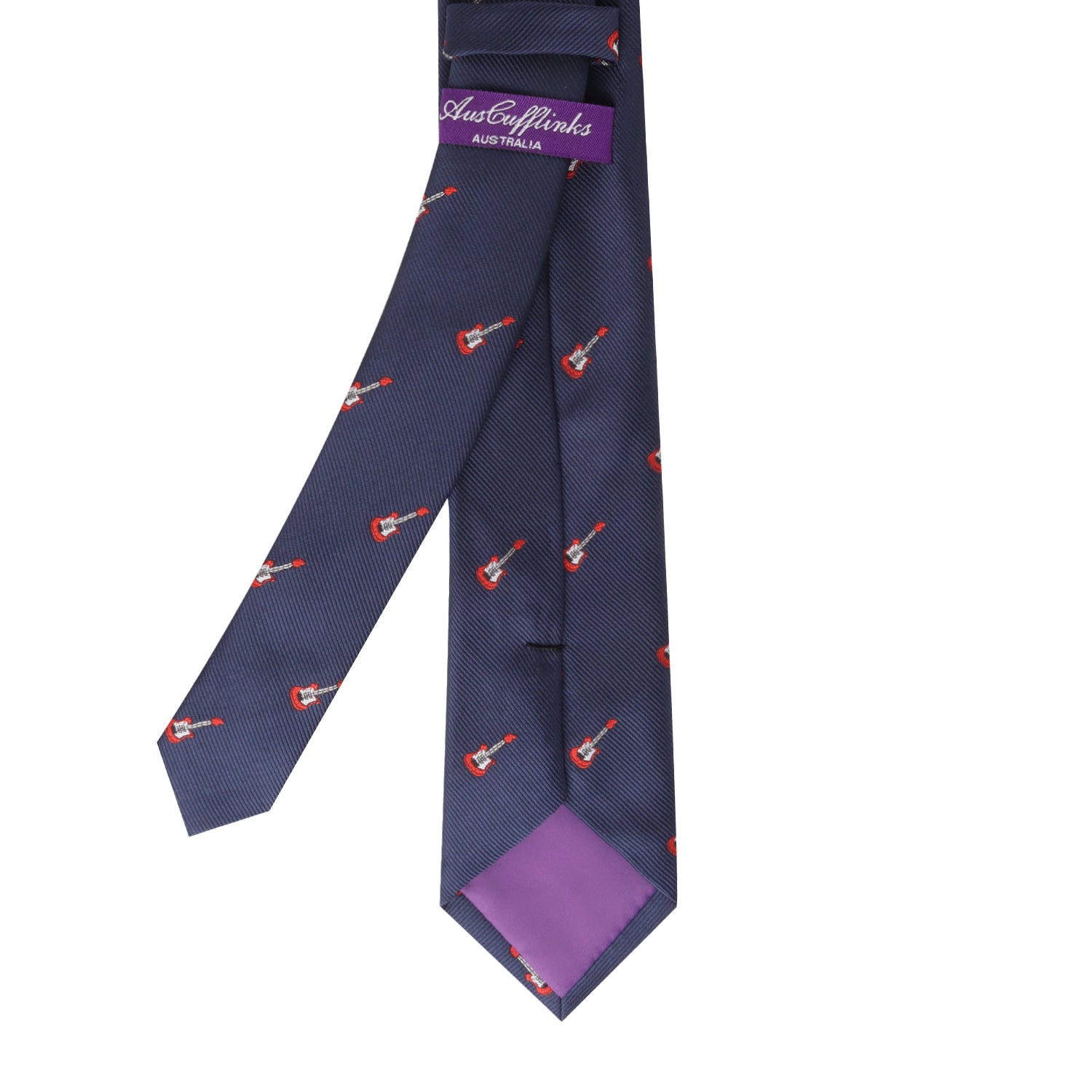 An Electric Guitar Skinny Tie featuring a guitar charm for a stylish and unique look.