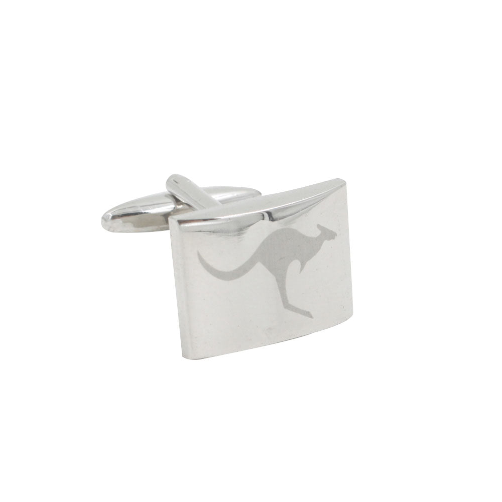 A Silver Kangaroo Cufflinks featuring an engraved kangaroo design, capturing unmistakable Australian elegance.