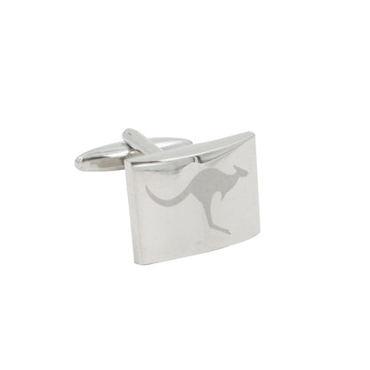 A Silver Kangaroo Cufflinks featuring an engraved kangaroo design, capturing unmistakable Australian elegance.