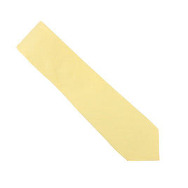 A Baby Yellow Skinny Cotton Tie with a matte finish, featuring a standard width and pointed tip, stands out against a white background, creating a striking silhouette.