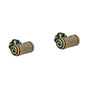 Green & White Barrel Cufflinks feature rolled cylindrical shapes with alternating dark and light stripes, reminiscent of silk knot designs, set against a plain white background.