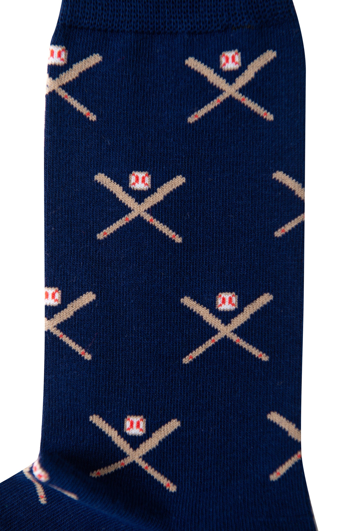 A unique pair of Crossed Baseball Socks featuring baseball bats.