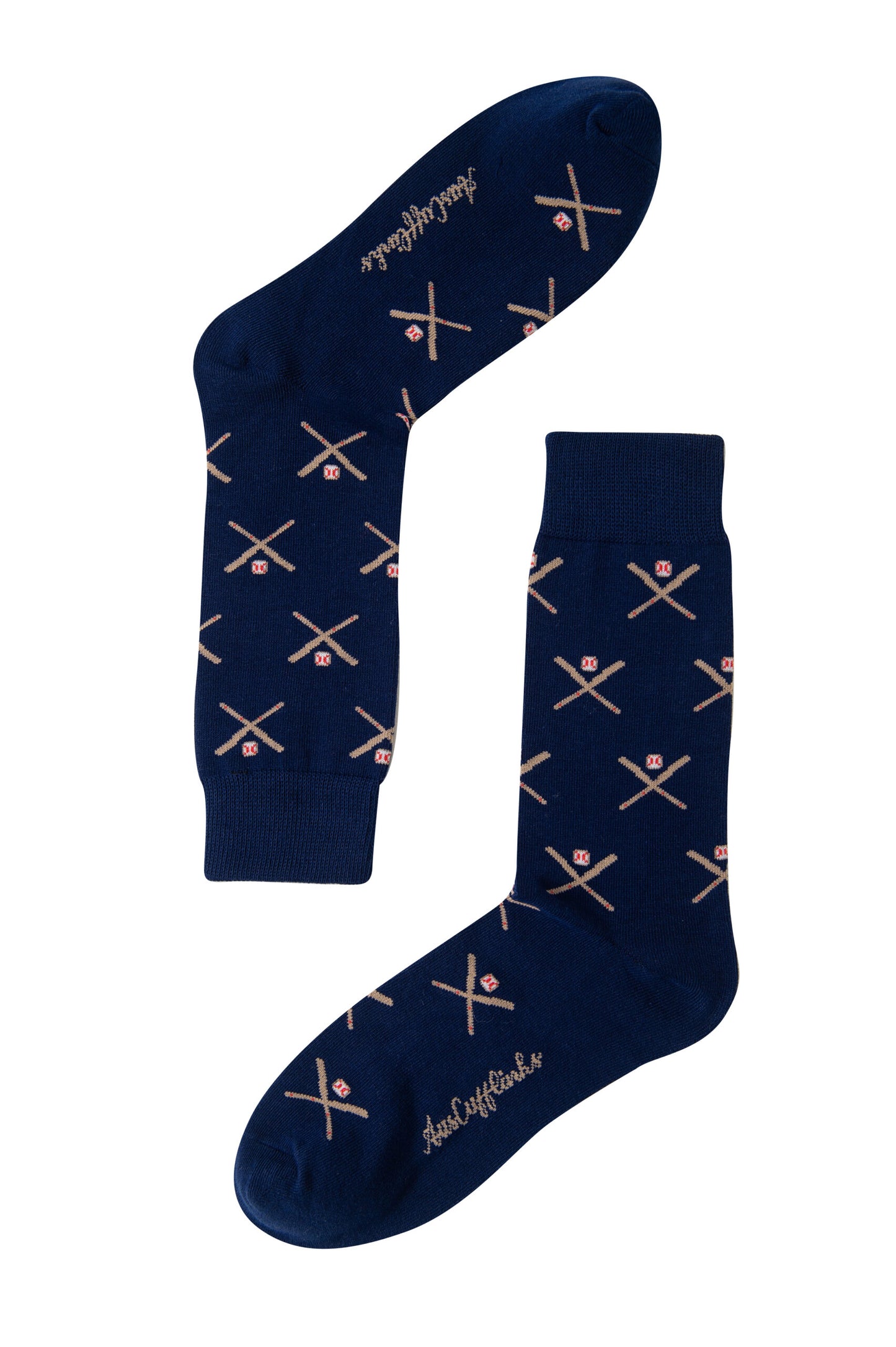 A pair of Crossed Baseball Socks with crossed sticks design.