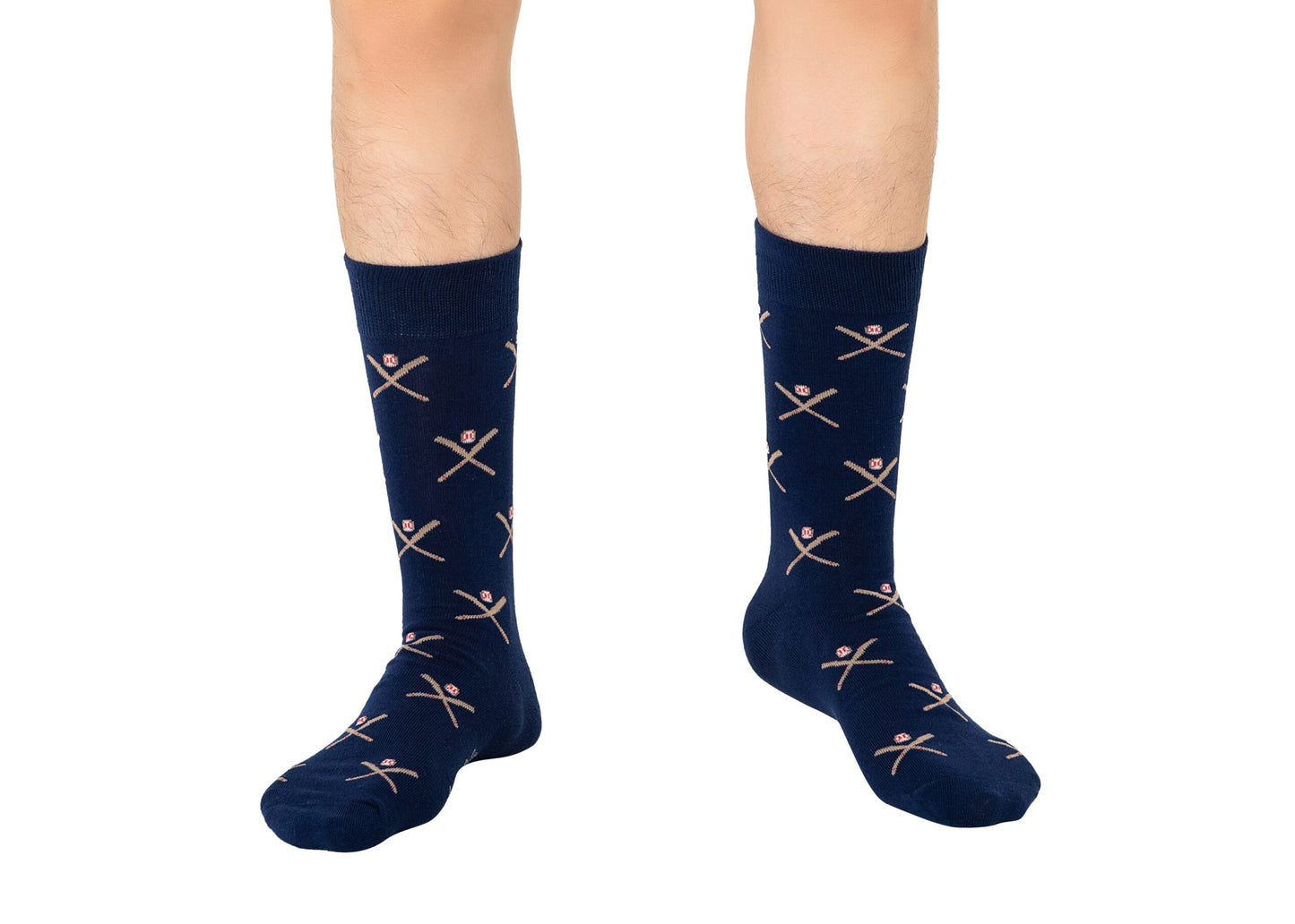 A pair of crossed baseball socks.
