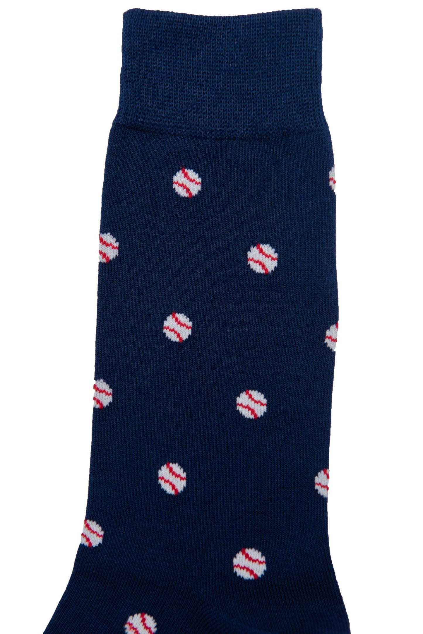 A pair of navy Baseball Socks with baseball balls on them.