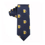 A navy blue Beer Slim Tie with a repeated pattern of yellow beer mugs, perfect for adding a touch of conviviality to modern style.