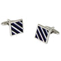 The Black & Blue Cufflinks exude charm with their diagonal black and white striped square faces, creating a striking contrast against a white background.