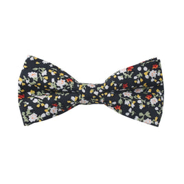 A Black Red Yellow Multi Floral bow tie with a floral design.