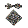 Seasonal Black Red Yellow Multi Floral Cotton Bow Tie & Pocket Square Set.