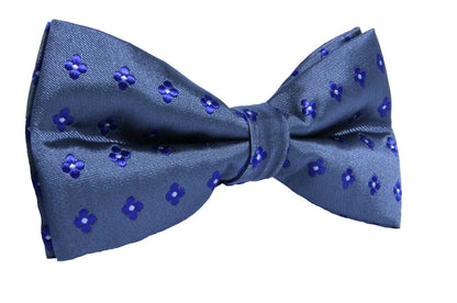 Blue Flower Grey Bow Tie