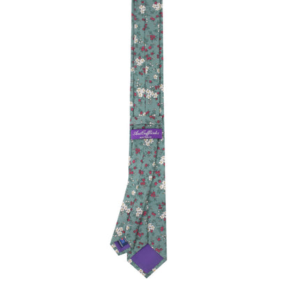 Blue White Pink Floral Cotton Skinny Tie and Pocket Square Set