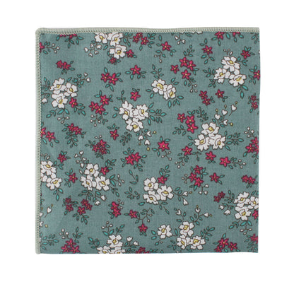 Square cloth featuring a blue, white, and pink floral pattern on a cotton material.