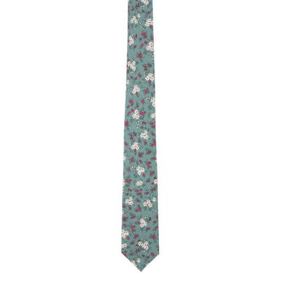 The Blue White Pink Floral Cotton Skinny Tie and Pocket Square Set reflects a timeless style with its floral design in shades reminiscent of a pastel bouquet.