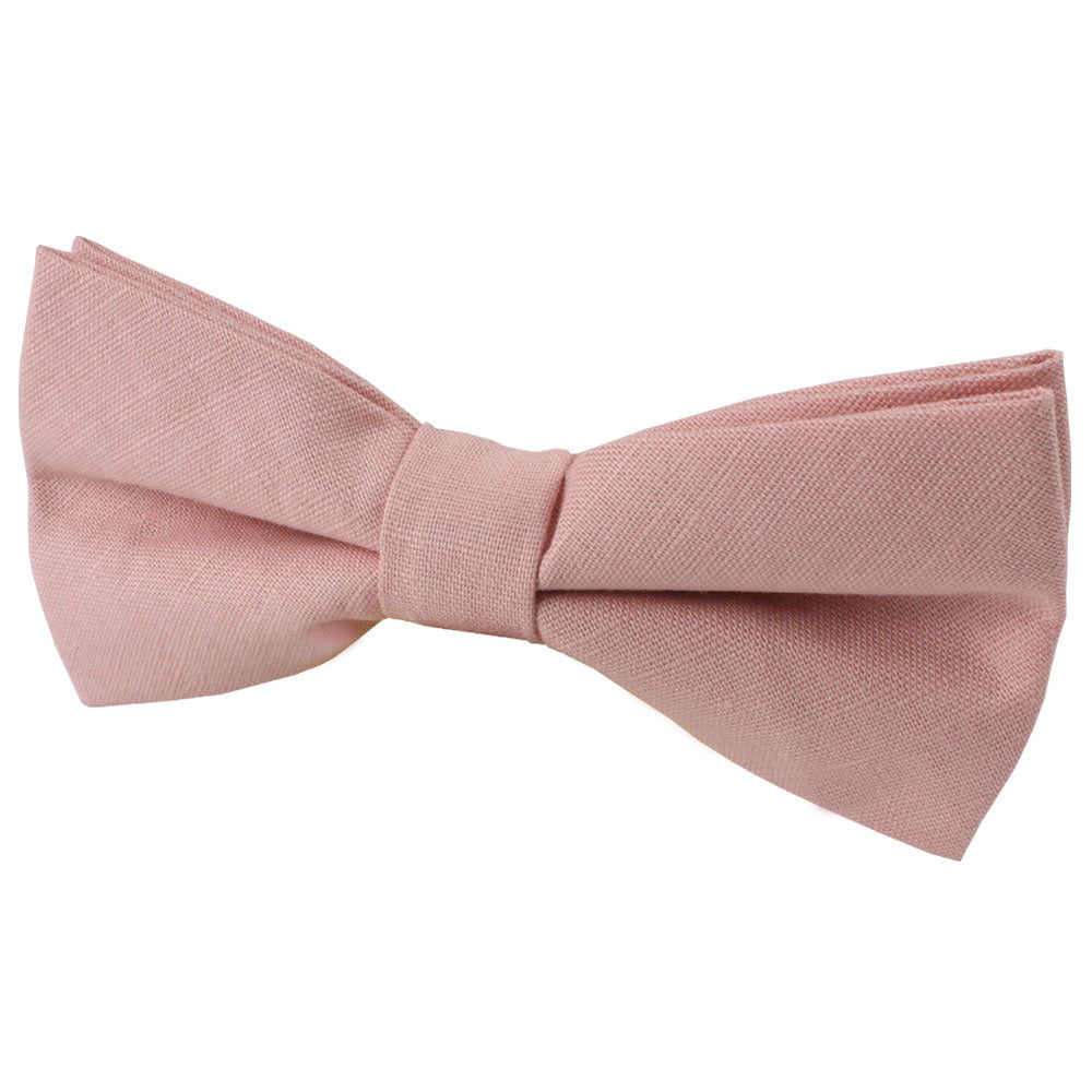 A nice Blush Pink Bow Tie and Pocket Square Set on a white background.