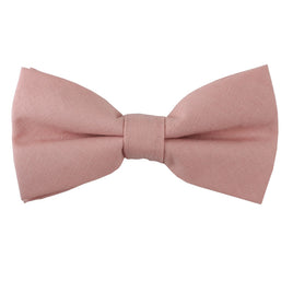 A blush pink bow tie on a white background.