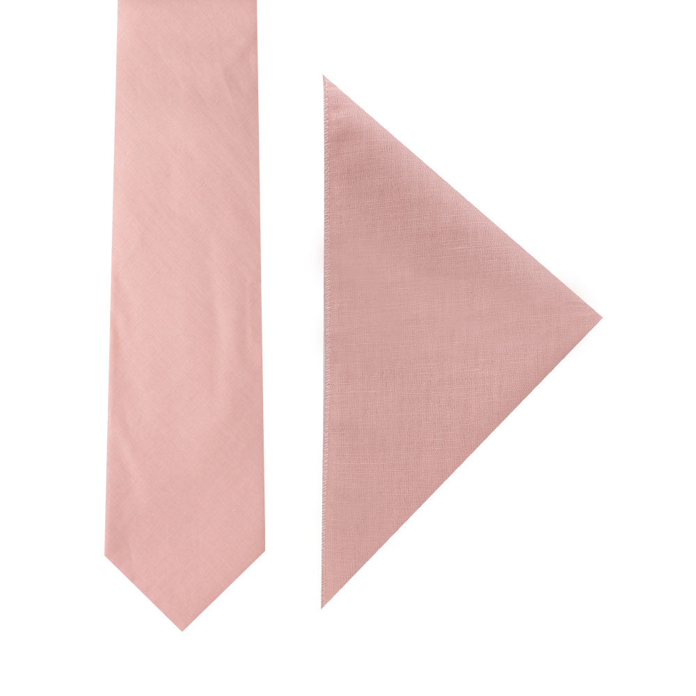 A Blush Pink Skinny Necktie and Pocket Square Set exuding soft elegance on a white background.