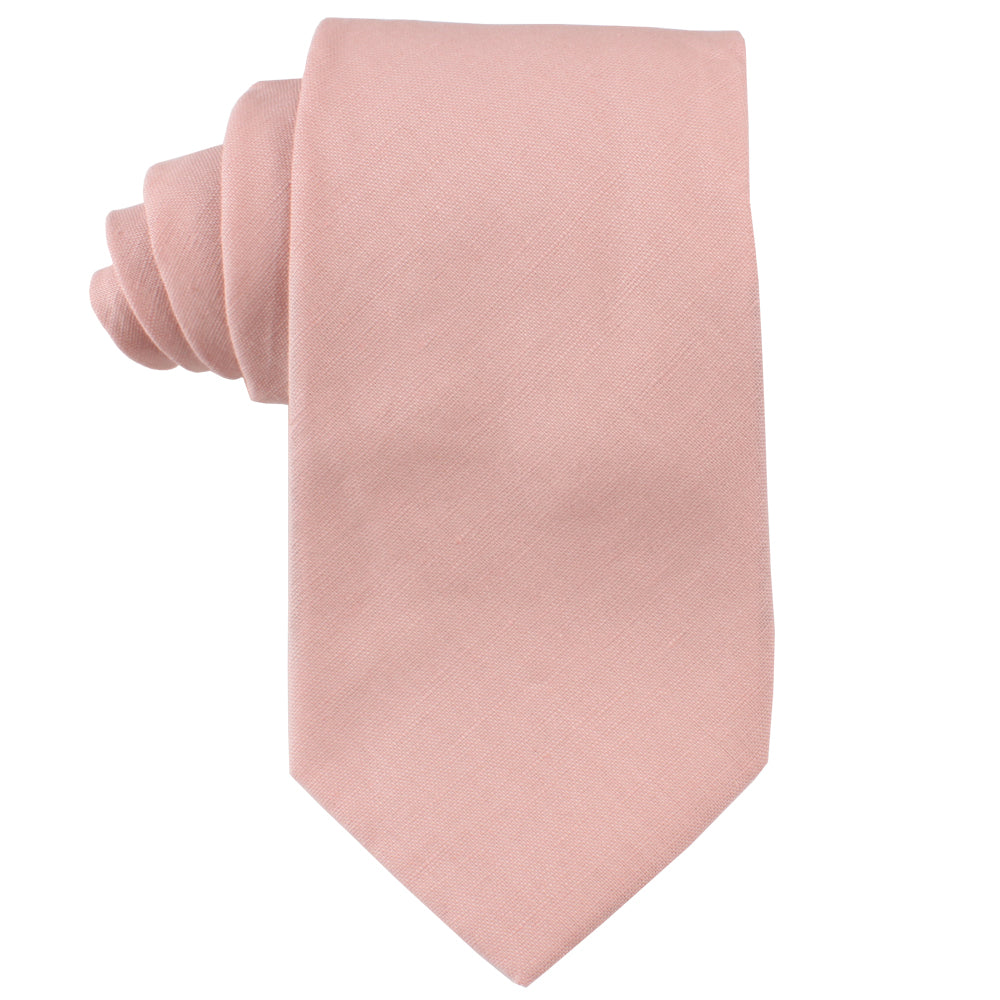 A Blush Pink Skinny Necktie and Pocket Square Set on a white background.