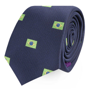 Brazil Flag Skinny Tie - navy with vibrant pride.