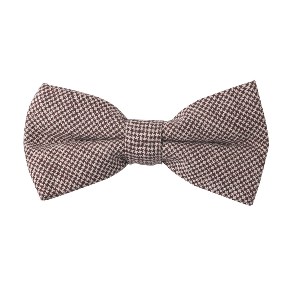 Brown Mini Houndstooth Cotton Bow Tie & Pocket Square Set