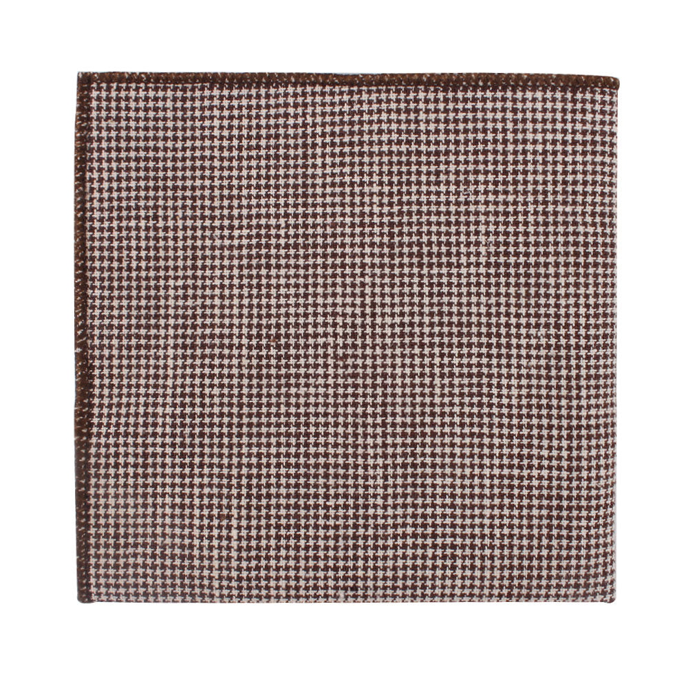 Brown Mini Houndstooth Cotton Bow Tie & Pocket Square Set