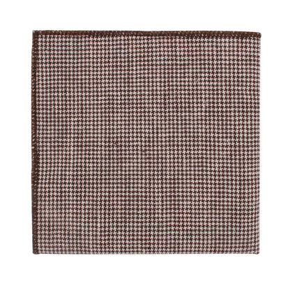 The Brown Houndstooth Cotton Business Tie & Pocket Square Set exudes classic elegance, showcasing its timeless appeal.