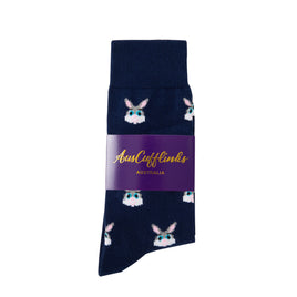 A Bunny Sock with a purple label.