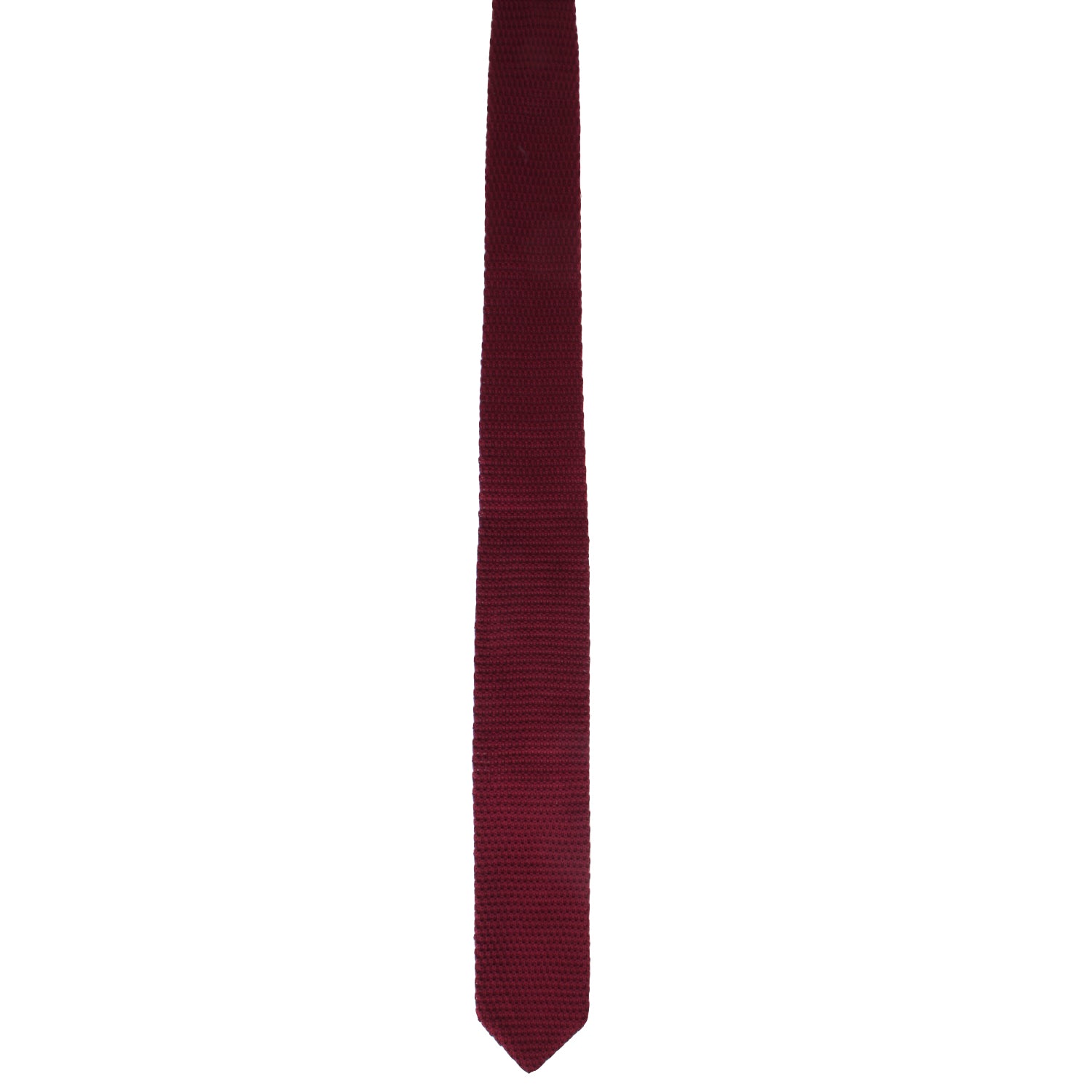 The Maroon Knitted Skinny Tie, radiating cozy elegance, is displayed against a white background.