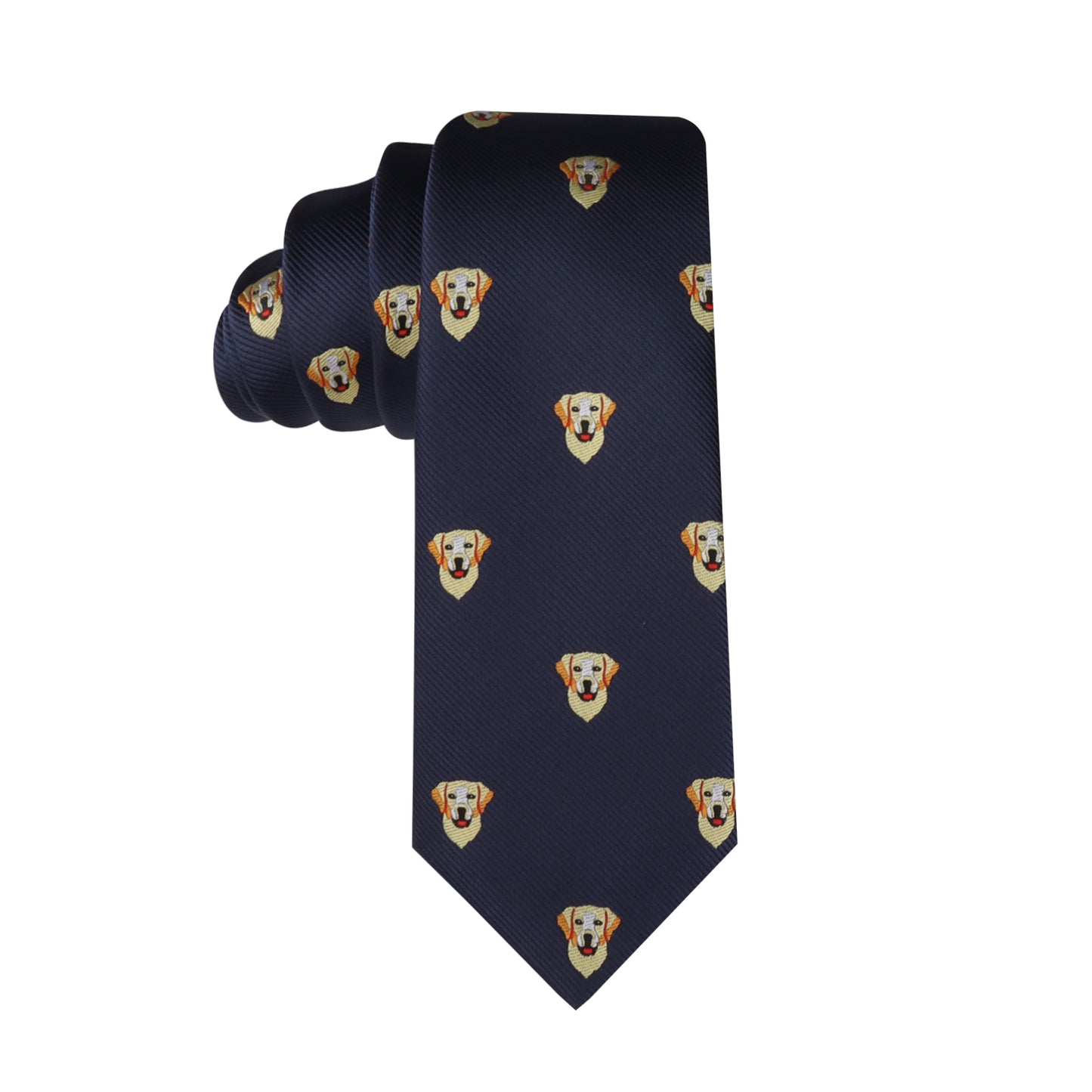 A Canine Themed Necktie in navy blue, featuring a pattern of dog faces, is the perfect addition to elevate your fashion collection with a touch of canine charm.