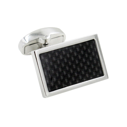 A sleek black Carbon Fibre Cufflinks on a white background.