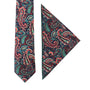 A Carpe diem Paisley Cotton Skinny Tie & Pocket Square Set set on a white background.