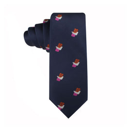 A luxurious Chocolate Slim Tie with a teddy bear accent.
