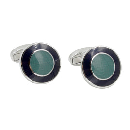A pair of Circular Teal Cufflinks with circular brilliance in blue and green stones.