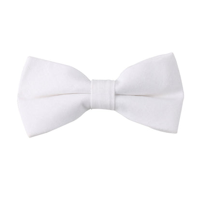 A vogue Classic White Cotton Bow Tie & Pocket Square Set on a classic white background.