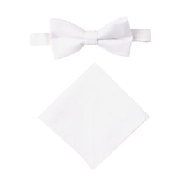 Classic White Cotton Bow Tie & Pocket Square Set