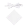 A Classic White Cotton Bow Tie & Pocket Square Set on a white background.