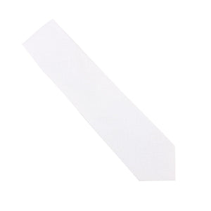 The Classic White Cotton Skinny Tie exudes sartorial elegance, resting gracefully on a white background.