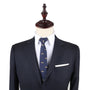 A vintage black suit with a Classic Car Slim Tie displayed on a mannequin dummy.