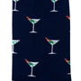 Step up your sock game with the Martini Margarita Socks, showcasing a playful pattern of martini glasses highlighted in green and orange on a navy blue background. Ideal for anyone wanting to add a splash of fun and flair to their wardrobe.