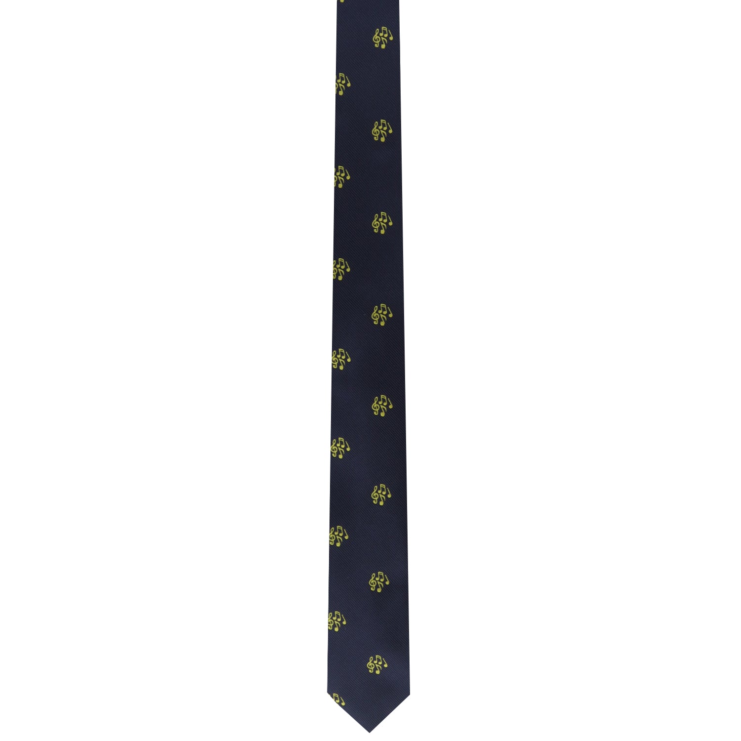 The Concert Tie features a sleek black design enhanced by small, repeating yellow floral patterns that effortlessly harmonize any look.