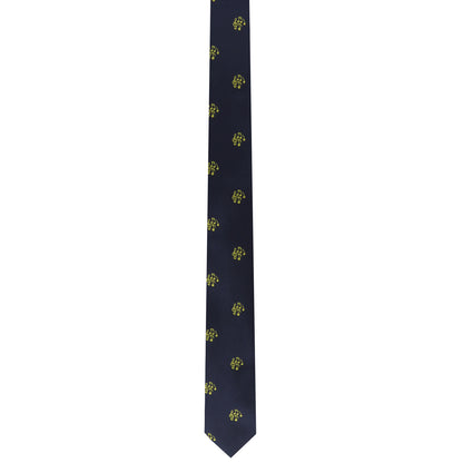 The Concert Tie features a sleek black design enhanced by small, repeating yellow floral patterns that effortlessly harmonize any look.