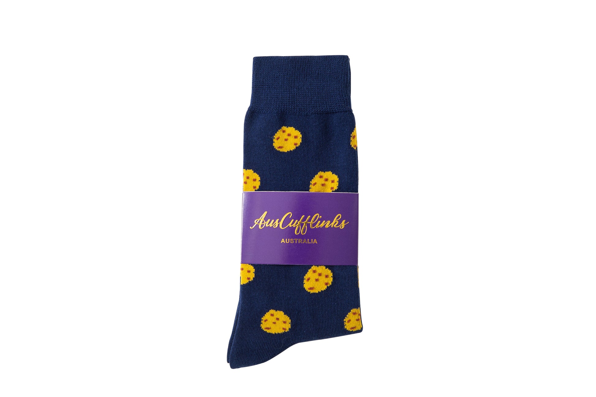 A Cookie Socks with a yellow flower on it.