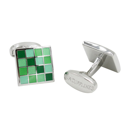 A pair of Coral Green Cufflinks with polished finish green squares for a touch of tropical elegance.