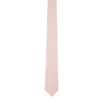 The Cream Pink Cotton Skinny Tie & Pocket Square Set is showcased against a white background, ideal for elegant weddings or pairing as a coordinated set.