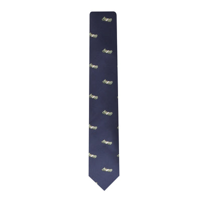 A Currency Print Tie with a green bird on it.