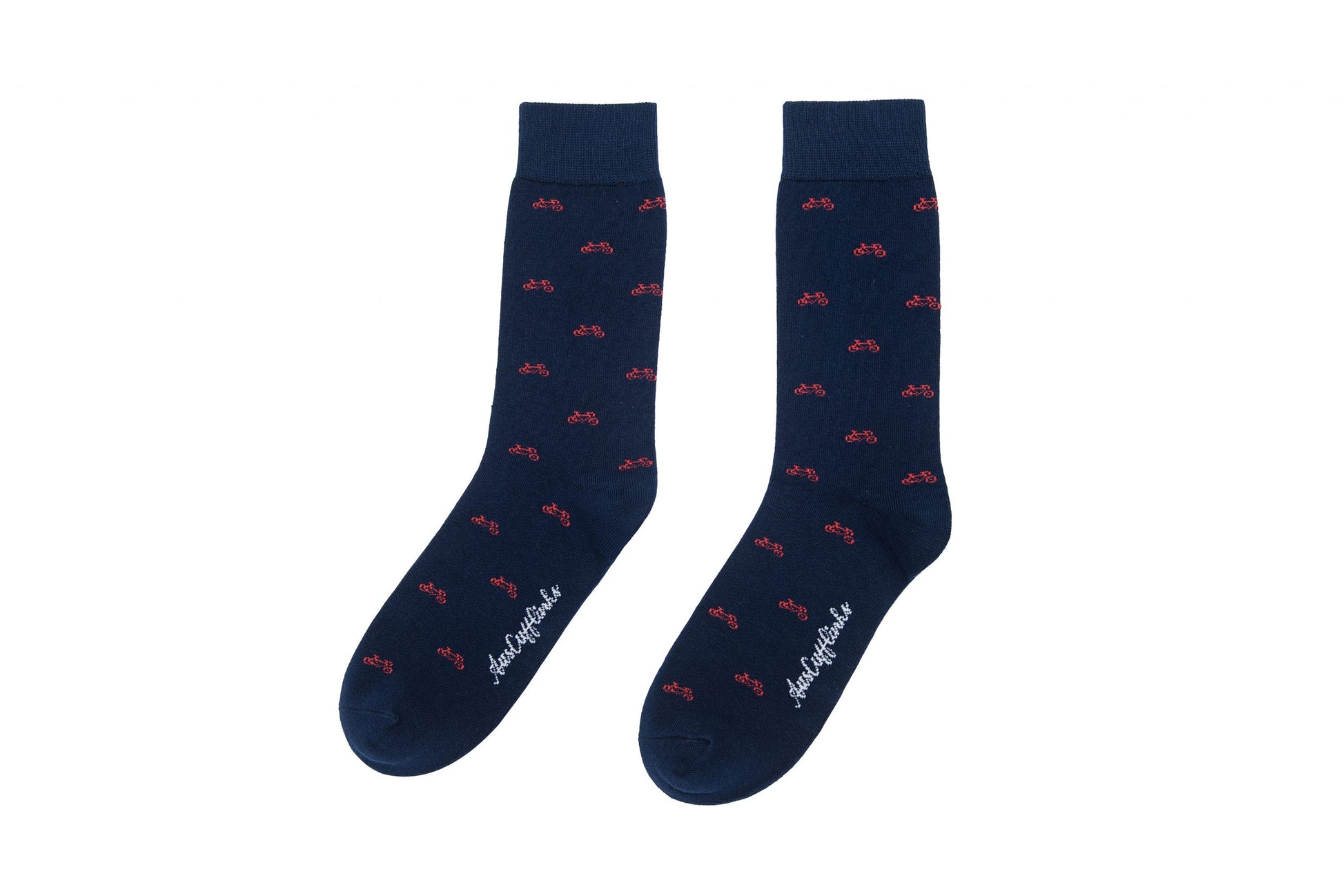 A pair of Cyclist Bike Socks with red birds on them.