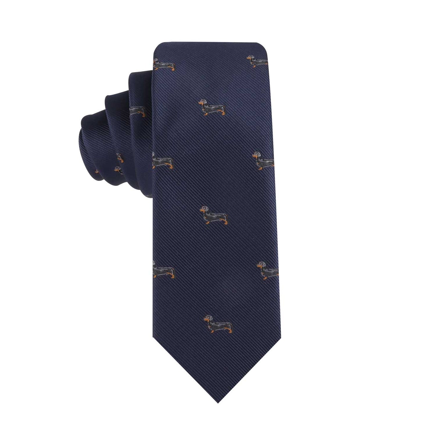 A Dachshund Skinny Tie, adding a playful look and quirky charm to any outfit.